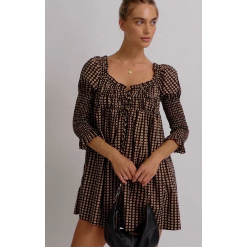 Free People Black and Cream Mini Dress